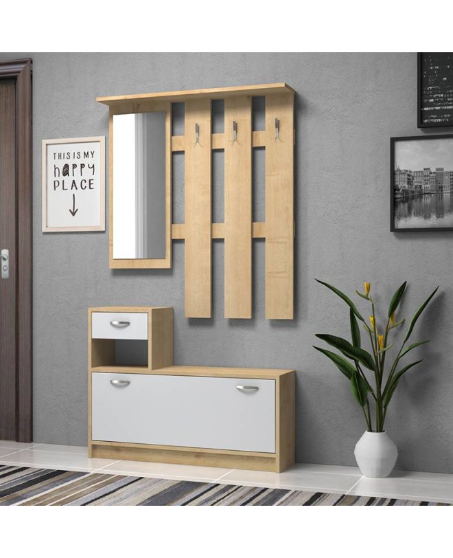 Έπιπλο εισόδου μελαμίνης Raynold  χρώμα φυσικό - λευκό 100x30x180εκ.