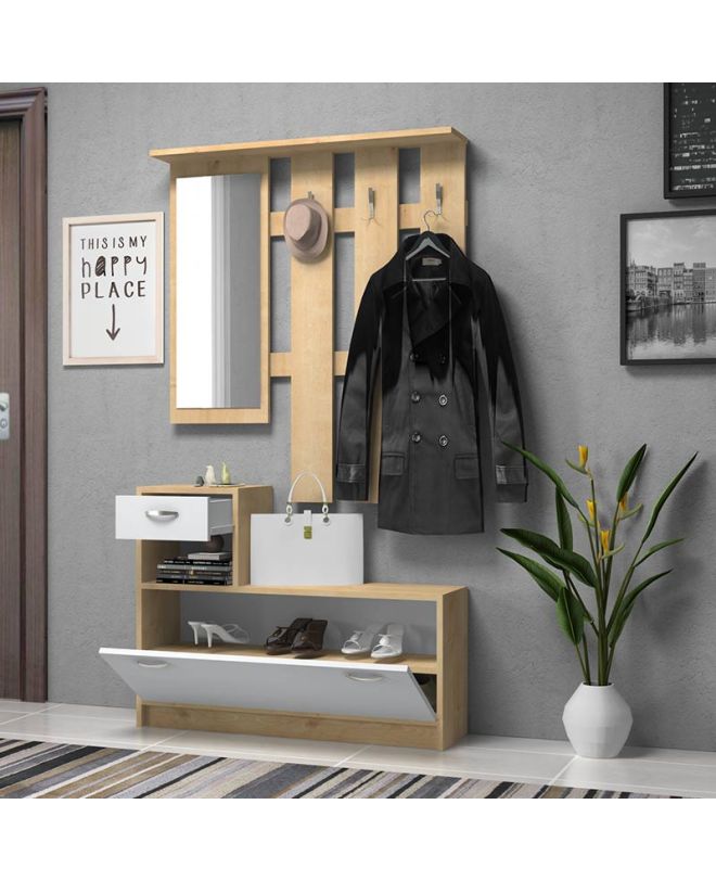 Έπιπλο εισόδου μελαμίνης Raynold  χρώμα φυσικό - λευκό 100x30x180εκ.