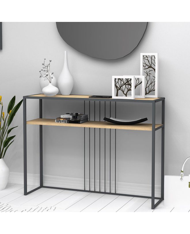 Κονσόλα Kary  μεταλλική - μελαμίνης χρώμα oak 120x33x90εκ.