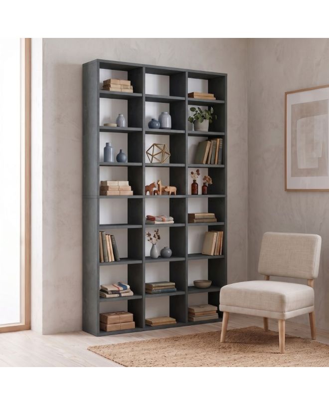 Βιβλιοθήκη Diamond Megapap χρώμα γκρι σκυροδέματος 100x16,6x178εκ.