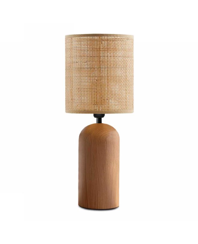 Φωτιστικό επιτραπέζιο Cora Megapap E14 ξύλινο - pe rattan χρώμα φυσικό Ø15x35εκ.