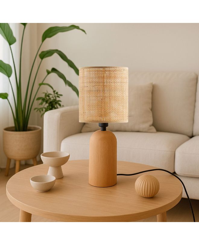Φωτιστικό επιτραπέζιο Cora Megapap E14 ξύλινο - pe rattan χρώμα φυσικό Ø15x35εκ.
