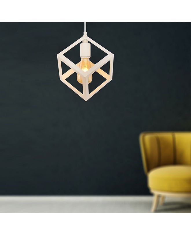 Φωτιστικό οροφής Thora  E27 μεταλλικό μονόφωτο χρώμα λευκό 22x22x70εκ.