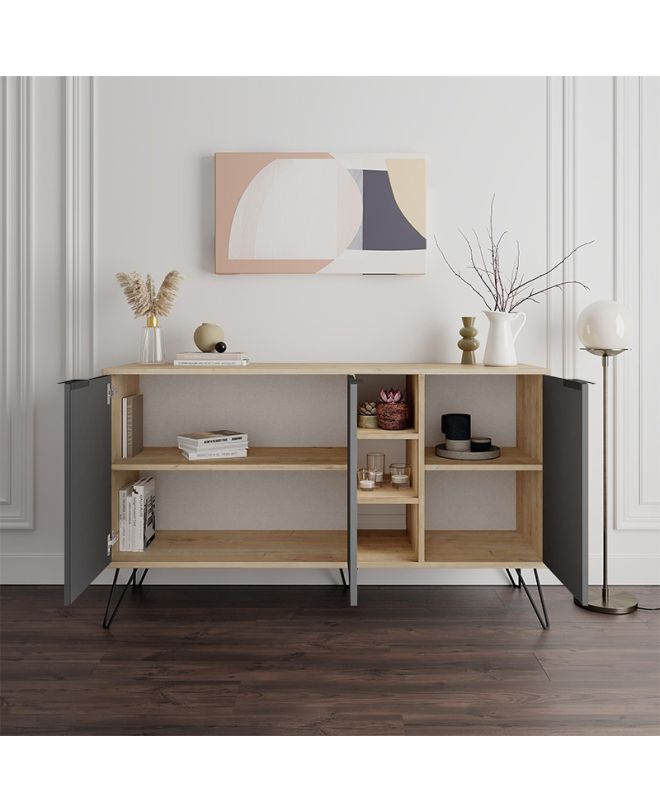 Μπουφές Clara Megapap χρώμα sapphire oak - ανθρακί 142x35,6x83εκ.