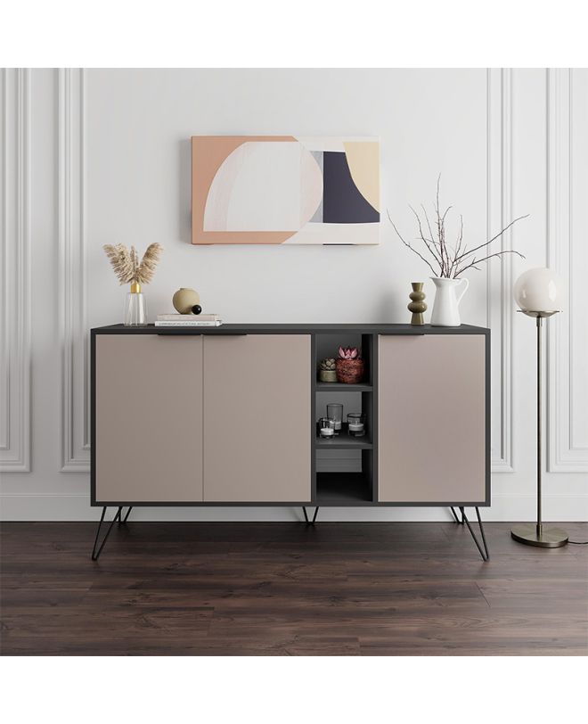 Μπουφές Clara Megapap χρώμα ανθρακί - ανοιχτή μόκα 142x35,6x83εκ.