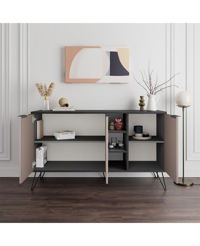 Μπουφές Clara Megapap χρώμα ανθρακί - ανοιχτή μόκα 142x35,6x83εκ.