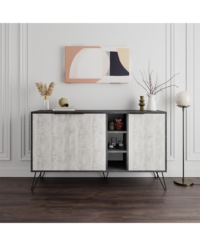 Μπουφές Clara Megapap χρώμα γκρι ρετρό - λευκό αντικέ 142x35,6x83εκ.