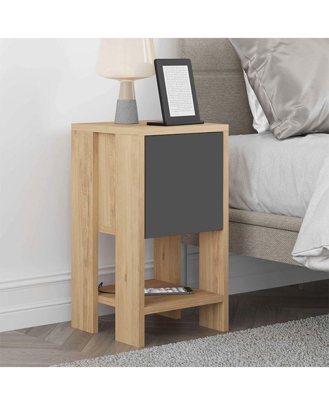 Κομοδίνο Ema Megapap χρώμα sapphire oak - ανθρακί 30x30x55εκ.