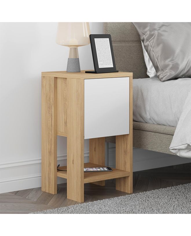 Κομοδίνο Ema Megapap χρώμα sapphire oak - λευκό 30x30x55εκ.