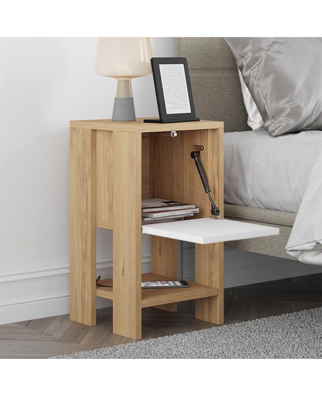Κομοδίνο Ema Megapap χρώμα sapphire oak - λευκό 30x30x55εκ.