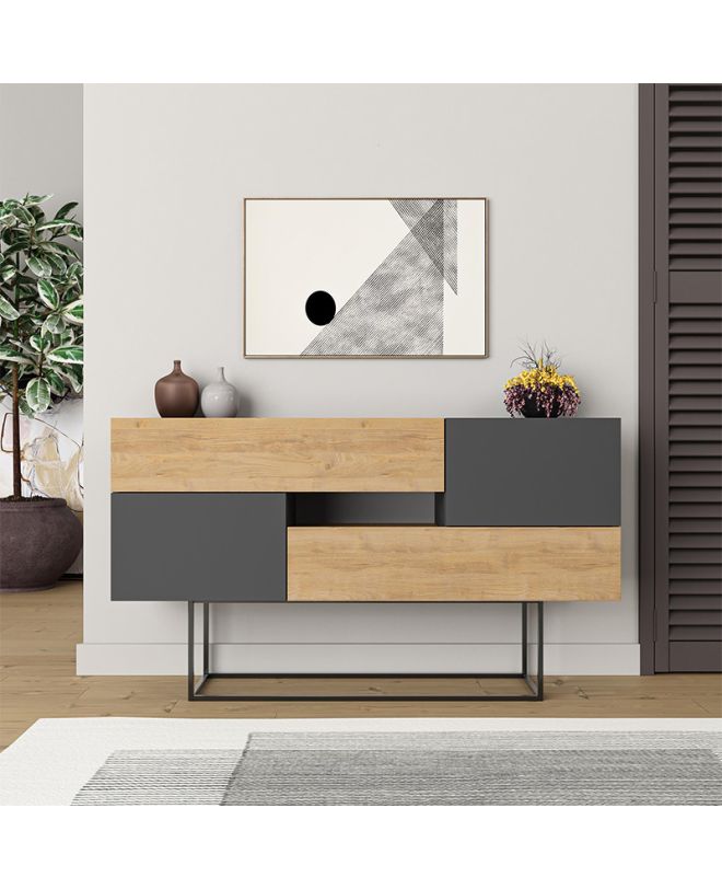 Μπουφές Eros Megapap sapphire oak - ανθρακί 145x40x82εκ.