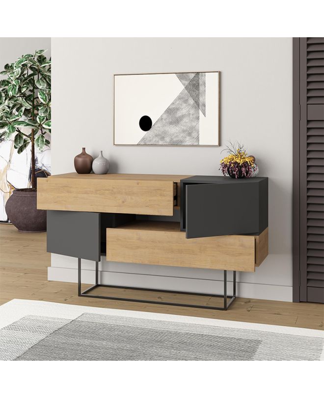 Μπουφές Eros Megapap sapphire oak - ανθρακί 145x40x82εκ.