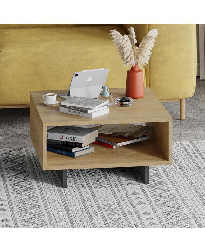 Τραπεζάκι σαλονιού Hola Megapap χρώμα sapphire oak - ανθρακί 60x60x32εκ.