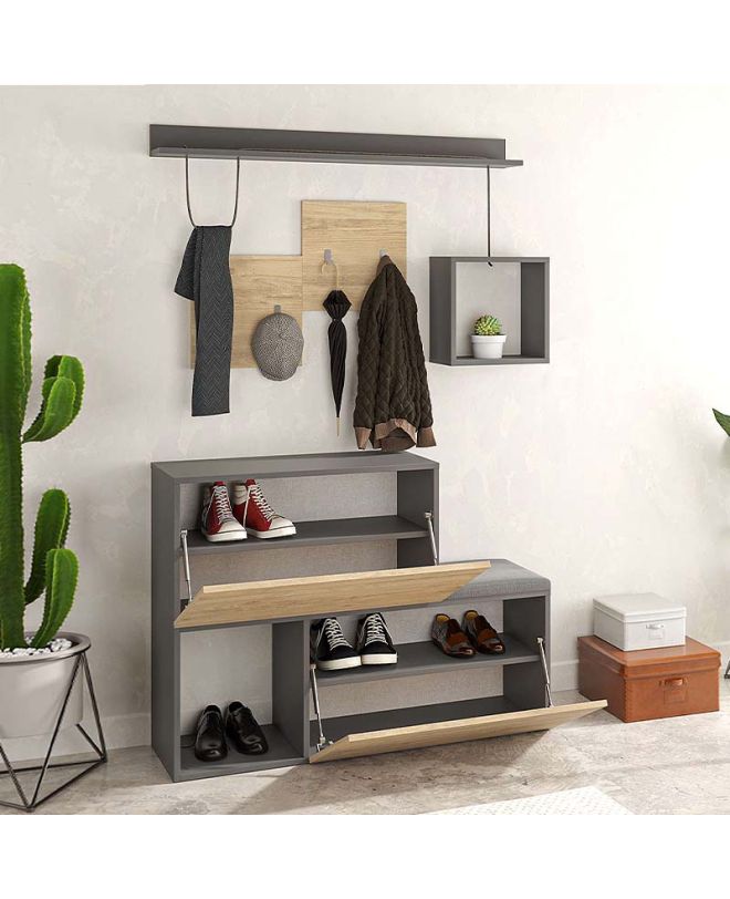 Έπιπλο εισόδου - παπουτσοθήκη Holdon Megapap sapphire oak/ανθρακί 120x36,5x87,5εκ.