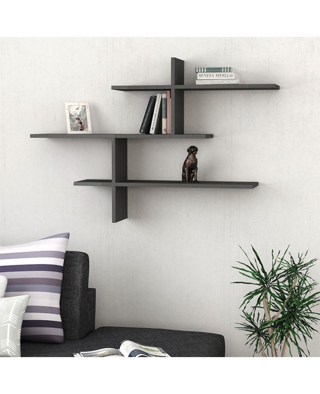 Ραφιέρα τοίχου Leo Megapap χρώμα ανθρακί 123x22x80εκ.