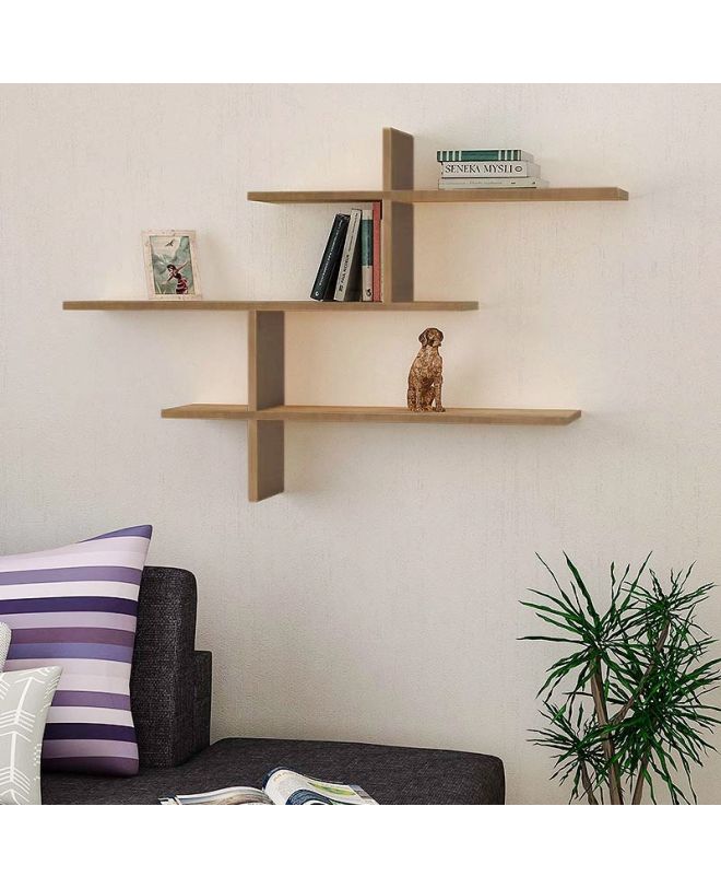 Ραφιέρα τοίχου Leo Megapap χρώμα ανοιχτό καρυδί 123x22x80εκ.