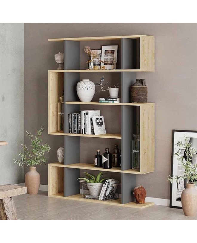 Βιβλιοθήκη Mito Megapap χρώμα sapphire oak - ανθρακί 108x25x161εκ.