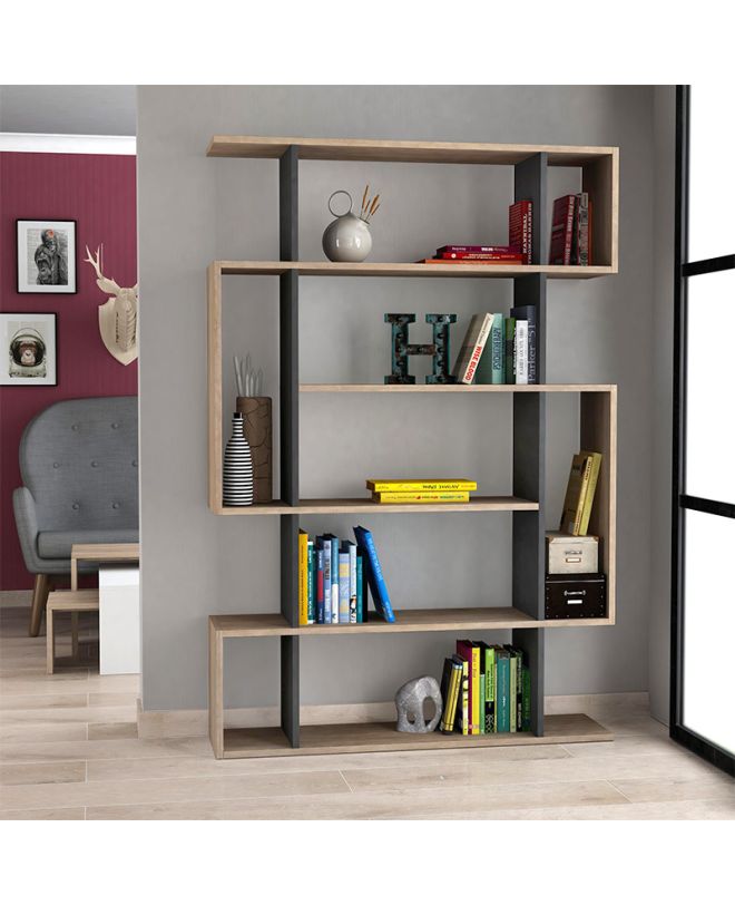 Βιβλιοθήκη Mito Megapap χρώμα sapphire oak - ανθρακί 108x25x161εκ.