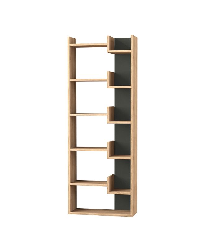 Βιβλιοθήκη Oppa Megapap χρώμα sapphire oak/ανθρακί 60x22x162εκ.