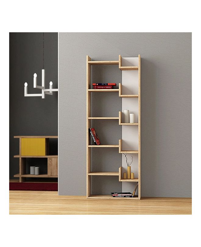 Βιβλιοθήκη Oppa Megapap χρώμα sapphire oak/λευκό 60x22x162εκ.