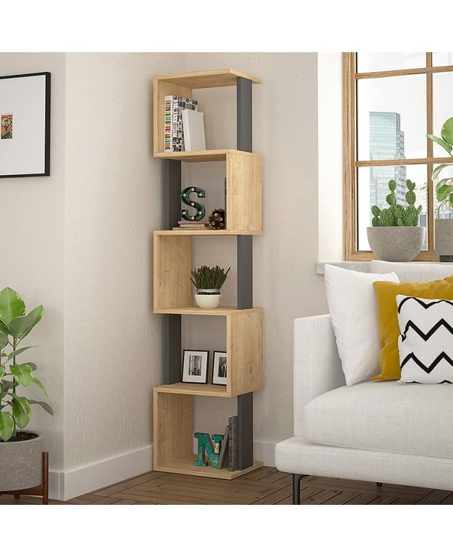 Βιβλιοθήκη Piri Megapap χρώμα sapphire oak/ανθρακί 35x30x161εκ.