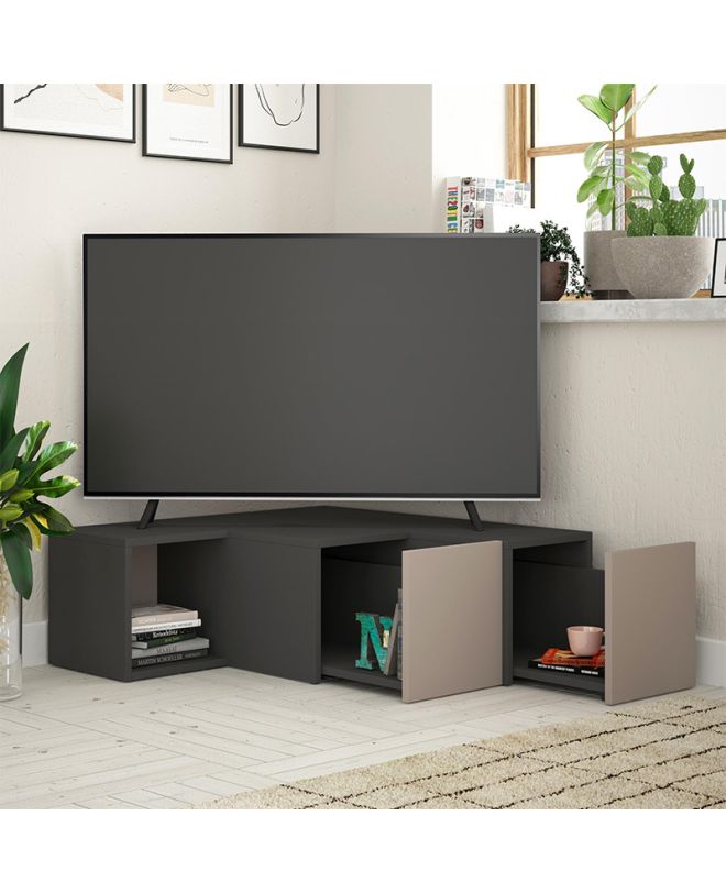 Έπιπλο τηλεόρασης γωνιακό Compact Megapap χρώμα ανθρακί - ανοιχτή μόκα 94,2x90,6x31,4εκ.