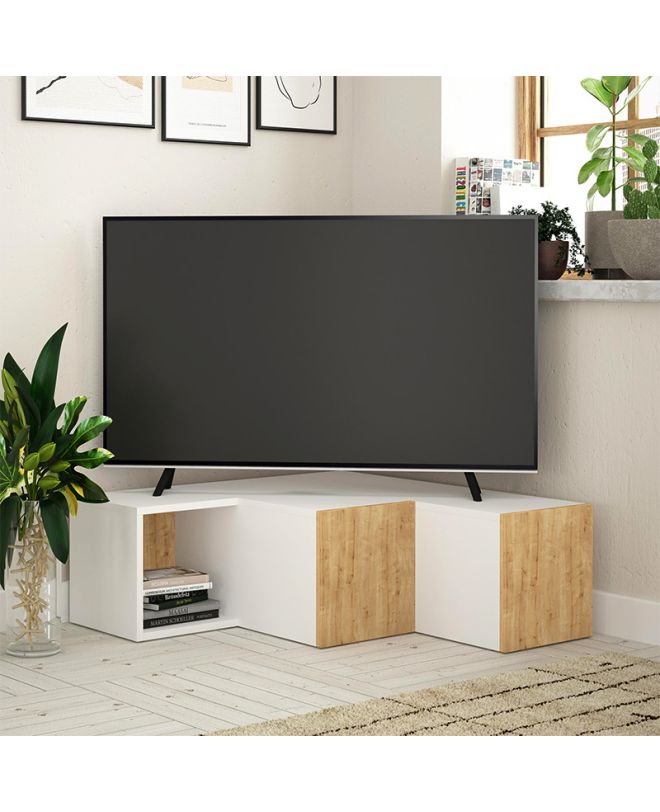 Έπιπλο τηλεόρασης γωνιακό Compact Megapap χρώμα λευκό - sapphire oak 94,2x90,6x31,4εκ.