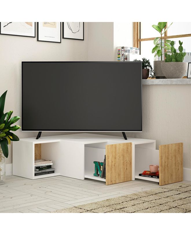 Έπιπλο τηλεόρασης γωνιακό Compact Megapap χρώμα λευκό - sapphire oak 94,2x90,6x31,4εκ.