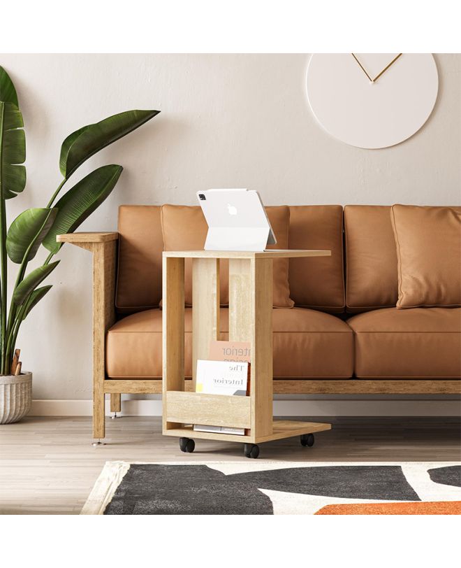 Τραπεζάκι βοηθητικό Edi Megapap χρώμα sapphire oak 37x45x60εκ.