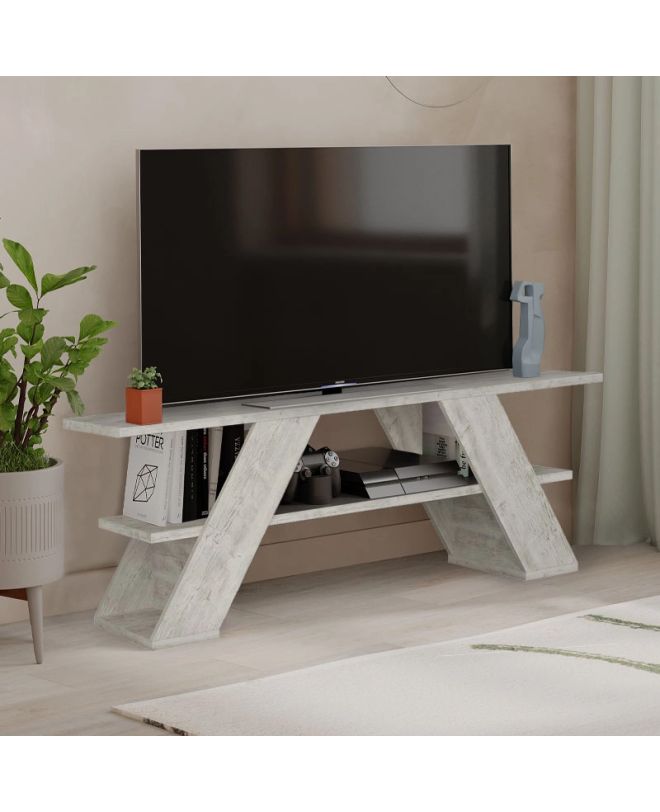 Έπιπλο τηλεόρασης Farfalla Megapap χρώμα λευκό αντικέ 120x33,5x40εκ.