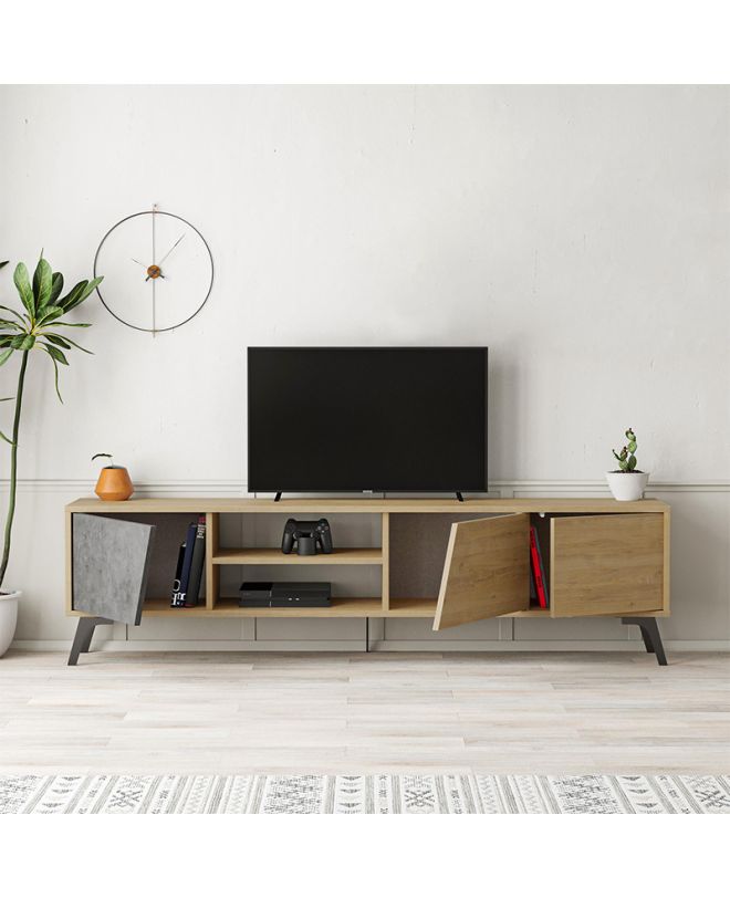 Έπιπλο τηλεόρασης Fiona Megapap χρώμα sapphire oak - γκρι ρετρό 180x35,6x48εκ.