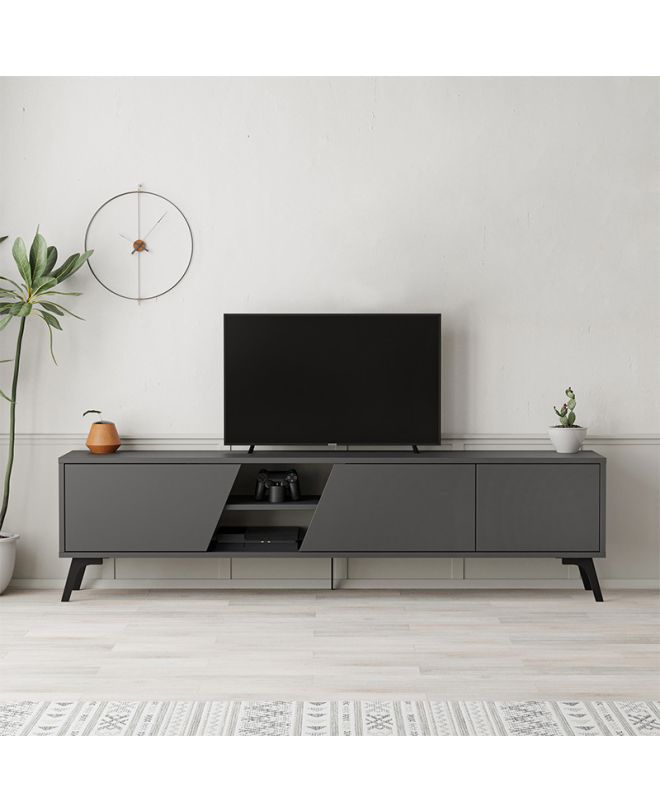 Έπιπλο τηλεόρασης Fiona Megapap χρώμα ανθρακί 180x35,6x48εκ.