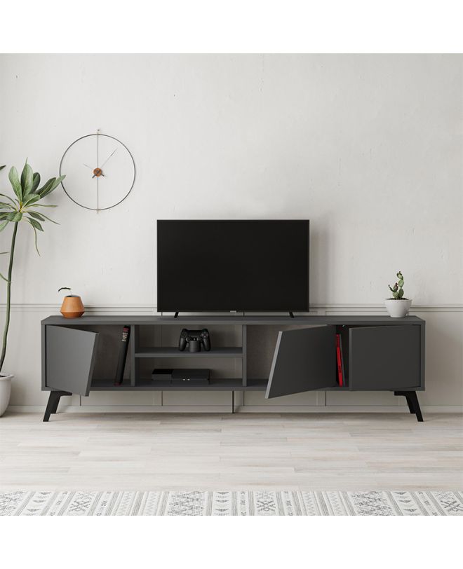 Έπιπλο τηλεόρασης Fiona Megapap χρώμα ανθρακί 180x35,6x48εκ.