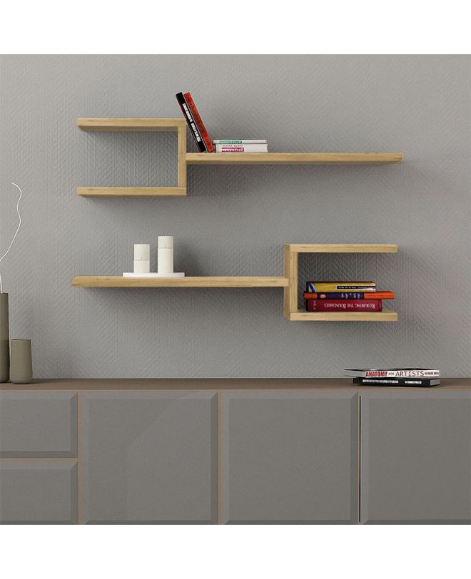 Ραφιέρα τοίχου Fork Megapap 2 τεμαχίων χρώμα sapphire oak 75x19,5x18εκ.