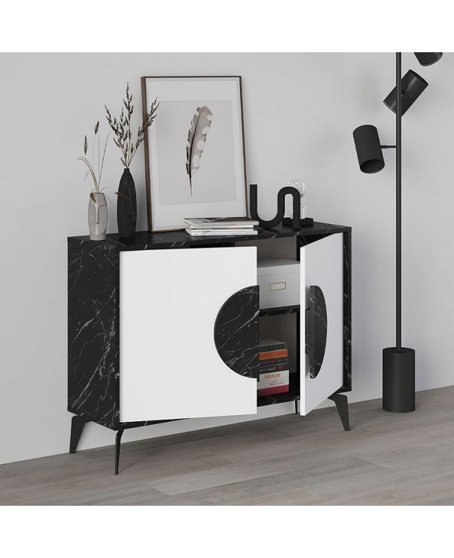 Μπουφές Gora Megapap χρώμα μαύρο εφέ μαρμάρου - λευκό 110x35,6x82εκ.