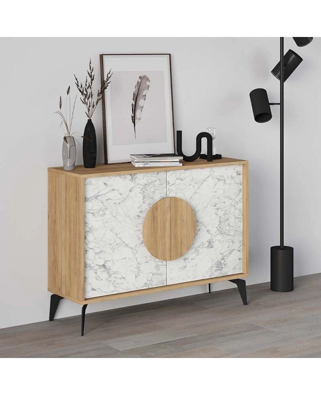 Μπουφές Gora Megapap χρώμα sapphire oak - λευκό εφέ μαρμάρου 110x35,6x82εκ.