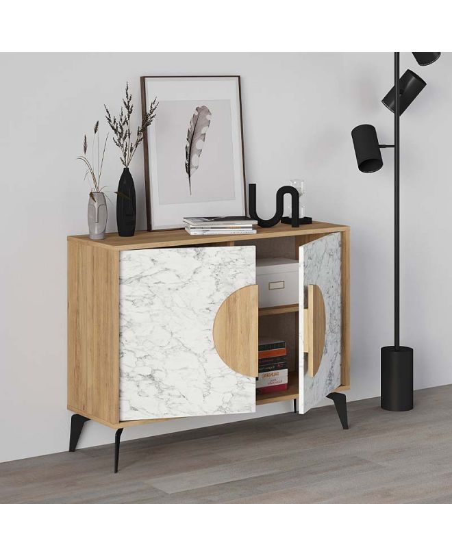 Μπουφές Gora Megapap χρώμα sapphire oak - λευκό εφέ μαρμάρου 110x35,6x82εκ.