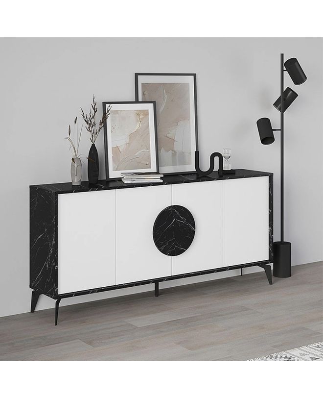 Μπουφές Gora Megapap χρώμα μαύρο εφέ μαρμάρου - λευκό 180x35,6x82εκ.