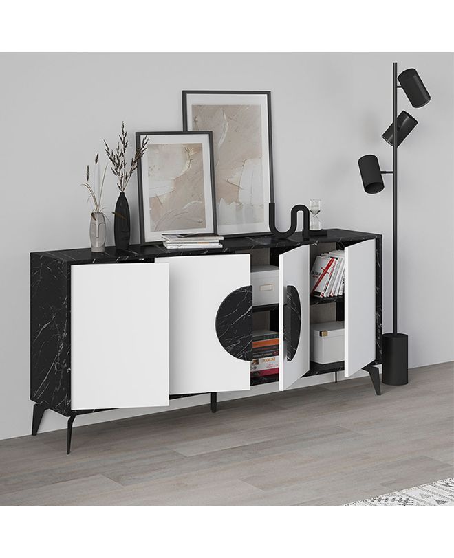 Μπουφές Gora Megapap χρώμα μαύρο εφέ μαρμάρου - λευκό 180x35,6x82εκ.