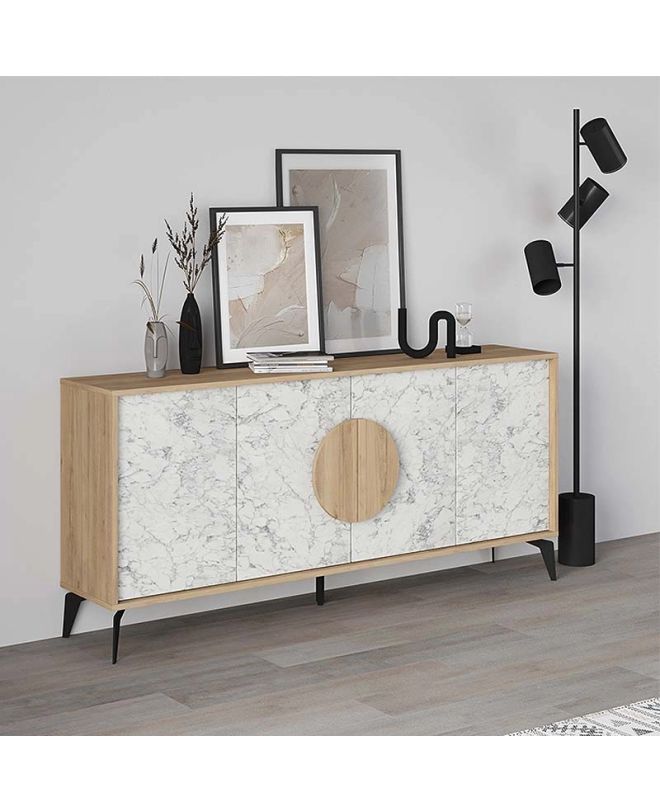 Μπουφές Gora Megapap χρώμα sapphire oak - λευκό εφέ μαρμάρου 180x35,6x82εκ.