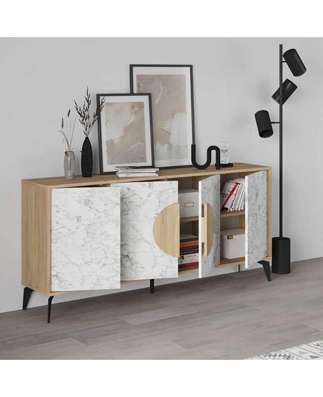 Μπουφές Gora Megapap χρώμα sapphire oak - λευκό εφέ μαρμάρου 180x35,6x82εκ.