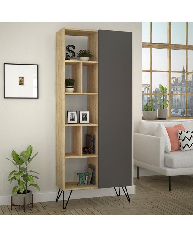 Βιβλιοθήκη Jedda Megapap χρώμα sapphire oak - ανθρακί 80,6x29,6x191εκ.