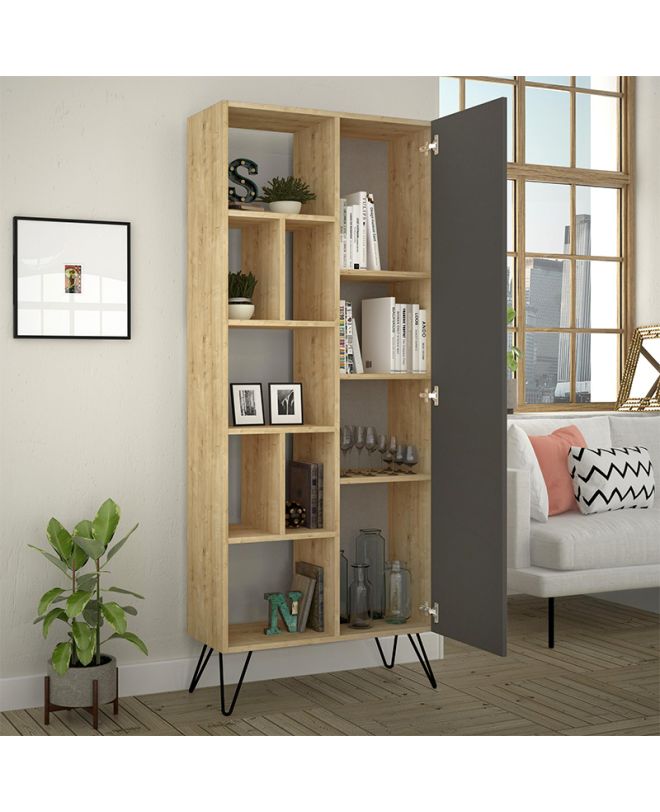 Βιβλιοθήκη Jedda Megapap χρώμα sapphire oak - ανθρακί 80,6x29,6x191εκ.