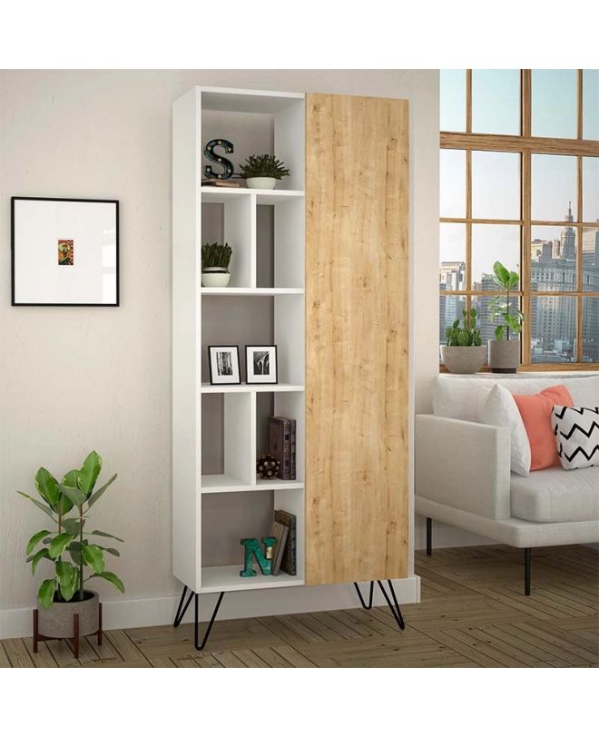 Βιβλιοθήκη Jedda Megapap χρώμα λευκό - sapphire oak 80,6x29,6x191εκ.