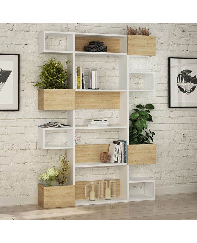 Βιβλιοθήκη Niho Megapap χρώμα λευκό - sapphire oak 120x25,3x171εκ.