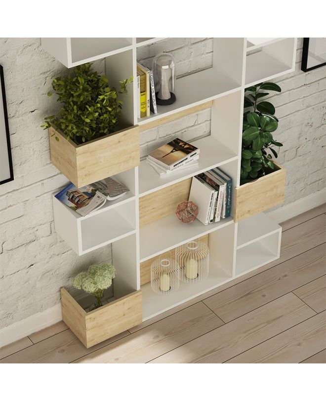 Βιβλιοθήκη Niho Megapap χρώμα λευκό - sapphire oak 120x25,3x171εκ.