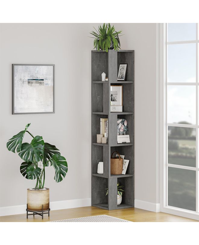 Βιβλιοθήκη γωνιακή Piano Megapap χρώμα γκρι ρετρό 31,4x31,4x158,9εκ.