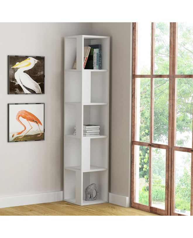 Βιβλιοθήκη γωνιακή Piano Megapap χρώμα λευκό 31,4x31,4x158,9εκ.