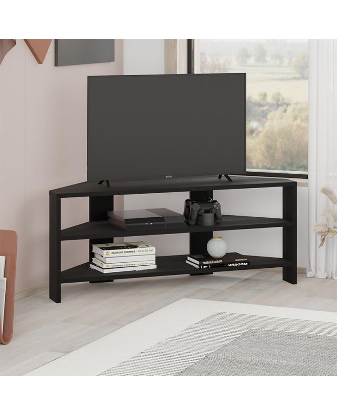 Έπιπλο τηλεόρασης γωνιακό Thales Megapap χρώμα black wood 110x36x45εκ.