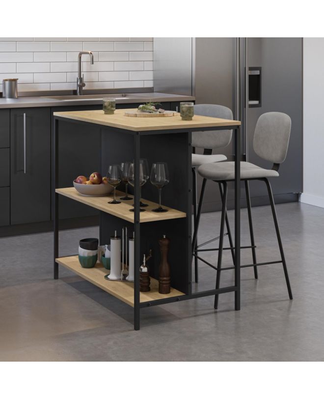 Τραπέζι μπαρ Detroit Megapap χρώμα sapphire oak - silky black 100x60x95εκ.